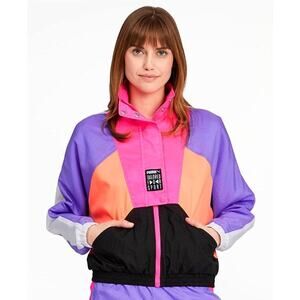 Retro Colorblock Puma Jacket Neon Multicolor Windbreaker Shell Women's Small